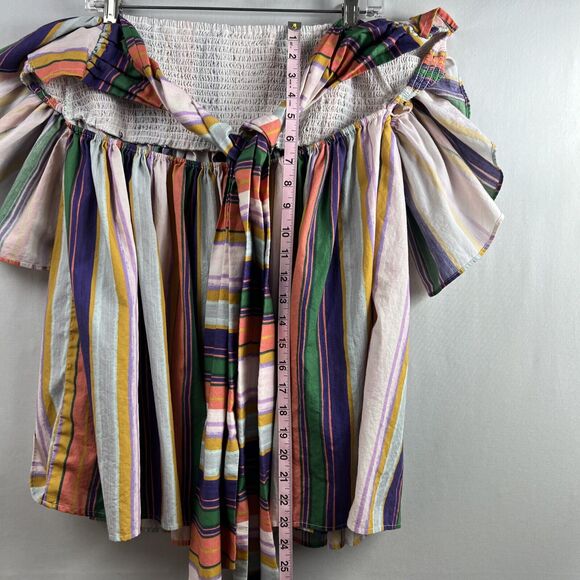 Anthropologie Tunic Top Womens Babydoll Striped Smocked Ruffled Sleeve size M - Picture 9 of 13